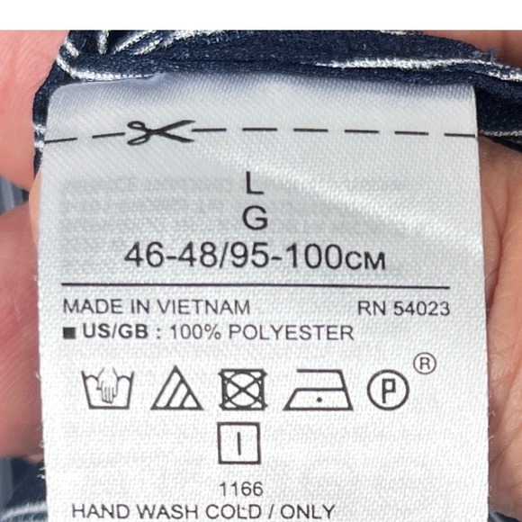 Banana Republic Button Up Blouse Women L Navy Blue White Striped Ruffle Neck - Picture 4 of 9